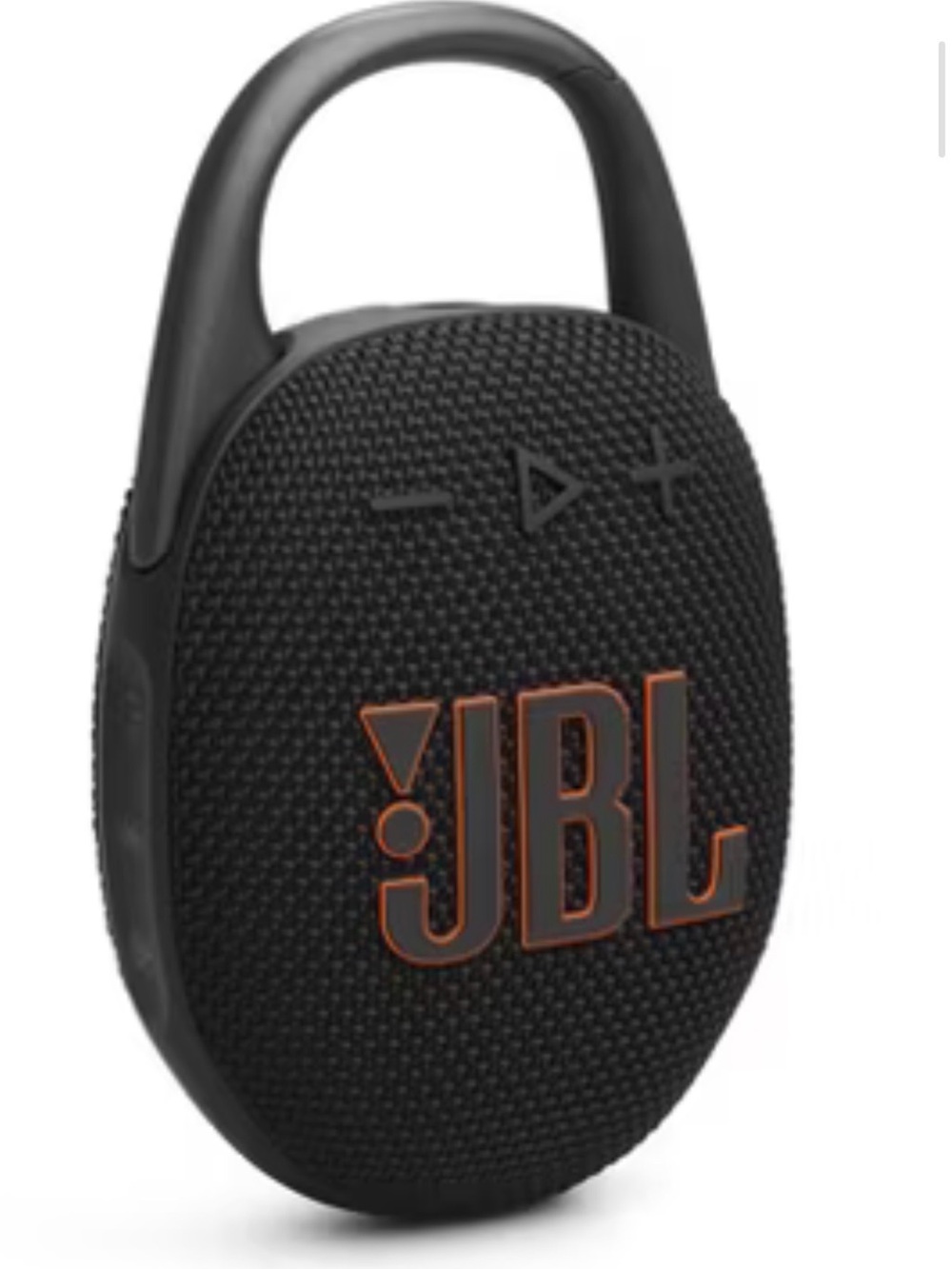 JBL Portable Clip Speaker — Black with Orange Logo Accent